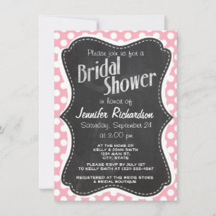 Bubble Gum Rosa Polka dots; Retro Chalkboard Inbjudningar