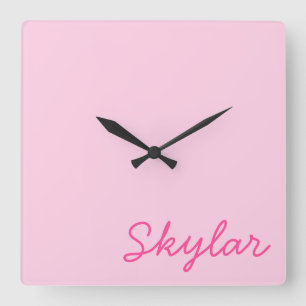 Bubble Gum Rosa Shock rosa Anpassningsbar Cursive Fyrkantig Klocka
