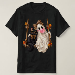 Bubble Gum Spök Svart Katt Leopard Coquette slinga T Shirt