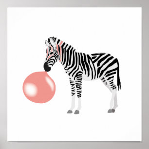 Bubble Gum Zebra Blowing Bubble Poster