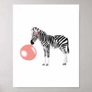 Bubble Gum Zebra Blowing Bubble Poster