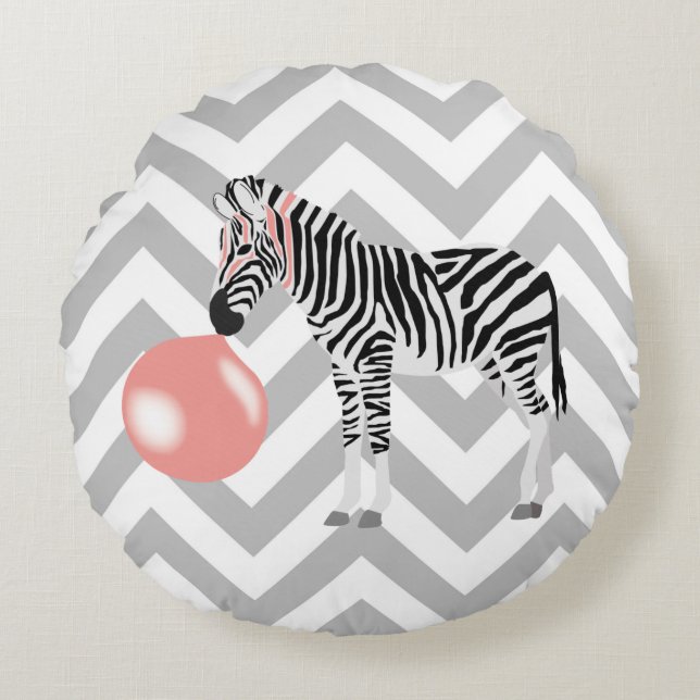 Bubble Gum Zebra Blowing Bubble Rund Kudde (Framsidan)