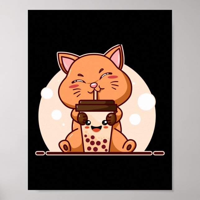 Bubble Kawaii Cat Drinking Boba Tea Poster (Framsidan)