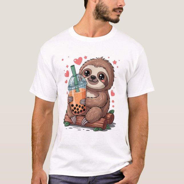 Bubble Kawaii Dovdräkt som dricker Boba-Te T-Shirt (Framsida)