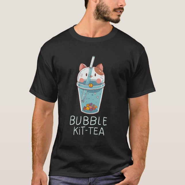 Bubble Kit Tea Kitten Cat Tea Mugg Kawaii Kattdjur T Shirt (Framsida)