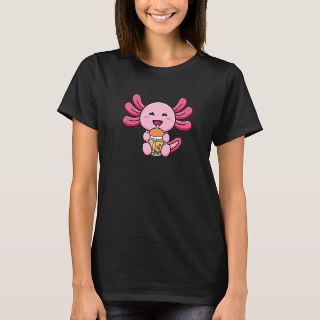 Bubble Mjölk Tea Axolotl Cute Axolotl Drinking Bob T Shirt (Framsida)