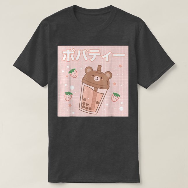 Bubble Mjölk Tea Boba Cute Bear Kawaii T Shirt (Design framsida)