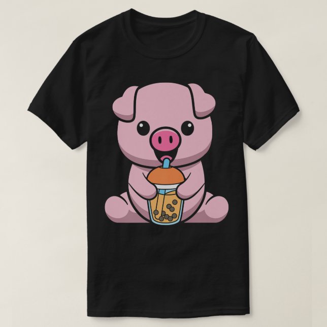 Bubble Mjölk Tea Gris Cute Gris Drinking Boba Mjöl T Shirt (Design framsida)
