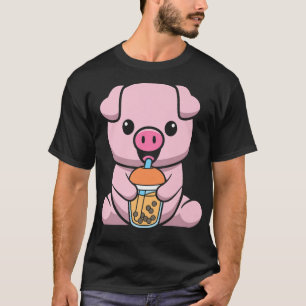 Bubble Mjölk Tea Gris Cute Gris Drinking Boba Mjöl T Shirt