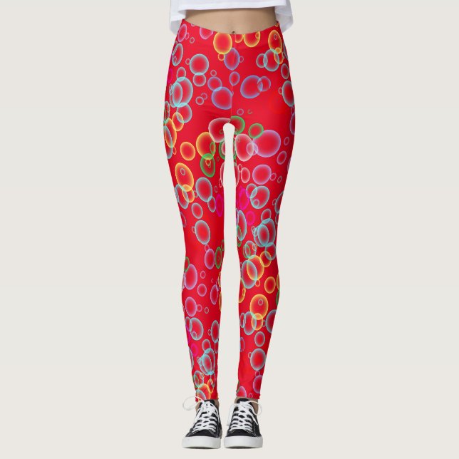 Bubble mönster 02.b Red BG Leggings (Framsida)