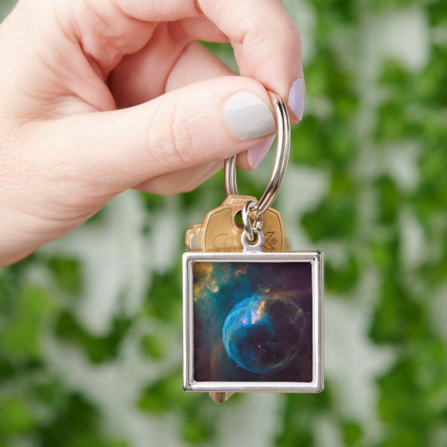 Bubble Nebula, NGC 7635. Fyrkantig Silverfärgad Nyckelring (Hand)