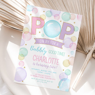 Bubble Party Birthday bjudande, Pop Party Girl Inbjudningar