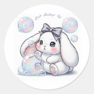 Bubble Play Bunny - Dreamy Soap Bubble Kawaii Art Runt Klistermärke