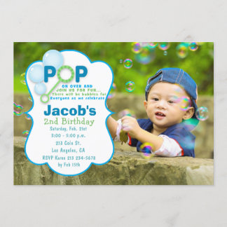 Bubble Pop Boy Photo Födelsedagsfest inbjudan