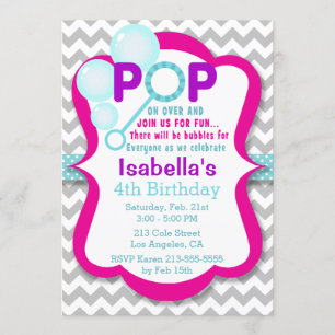 Bubble Pop Rosa & Lila Party-inbjudan på födelseda Inbjudningar