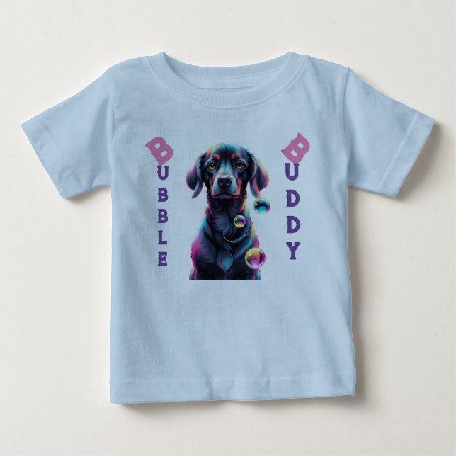 Bubble Roligt: Cute Black Hund Äventyr T Shirt (Framsida)