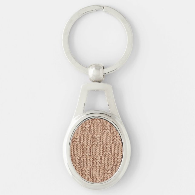 Bubble Sticka Stitch Mönster av Shirley Taylor Ovalt Silverfärgad Nyckelring (Framsidan)