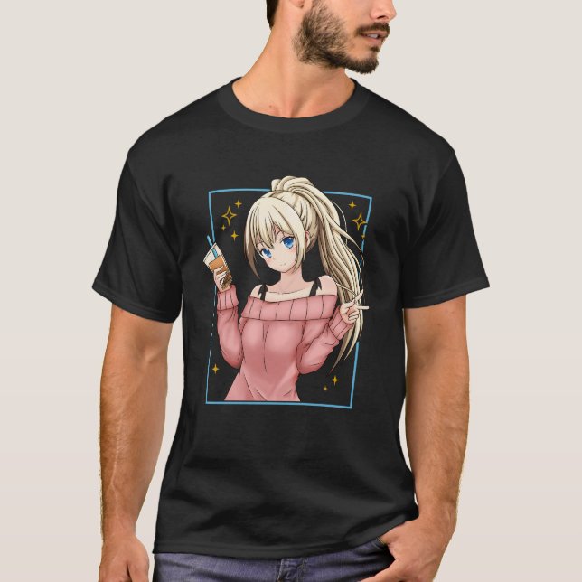 Bubble Tea Anime Girl Kawaii japanska T Shirt (Framsida)
