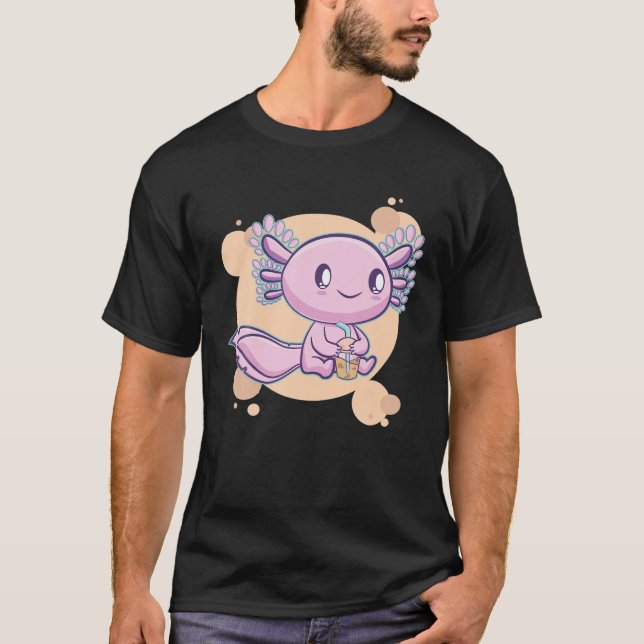 Bubble Tea Axolotl Boba Mjölk Kawaii Anime Pastel  T Shirt (Framsida)
