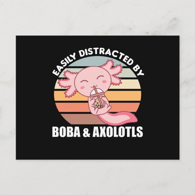 Bubble Tea Axolotl Choklad Söt Djur Boba Vykort (Framsida)