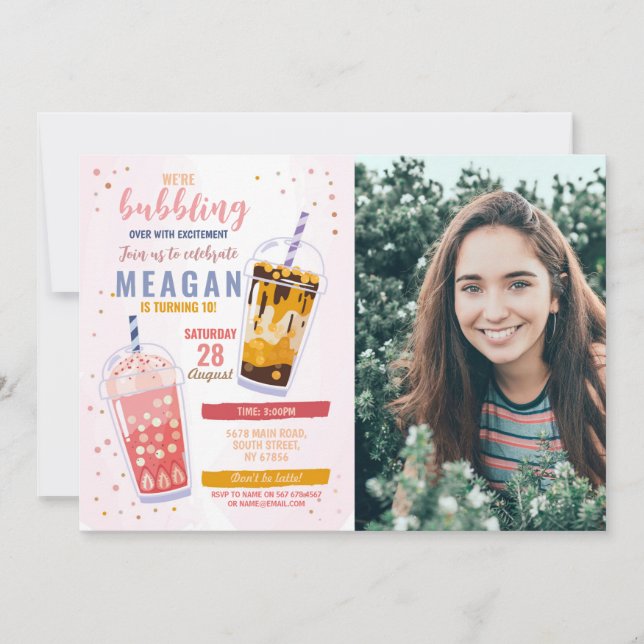 Bubble Tea Birthday Cafe Shop Photo Firande Inbjudningar (Framsida)