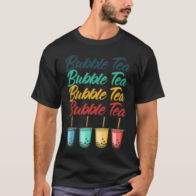 Bubble Tea Boba Black Tea Drink Beverage Cream Puf T Shirt (Framsida)