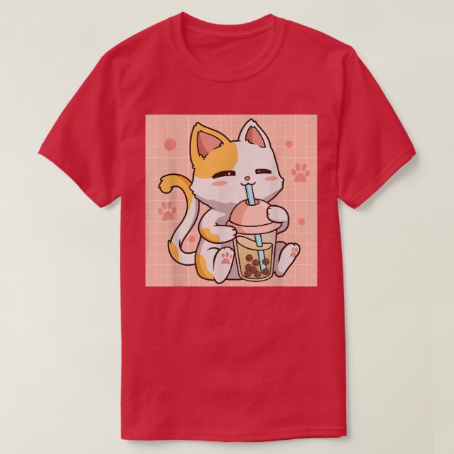 Bubble Tea Boba Cat Cute Anime Kawaii Aesthetic Ne T Shirt (Design framsida)