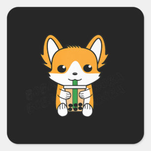 Bubble Tea Boba Corgi Premium Fyrkantigt Klistermärke