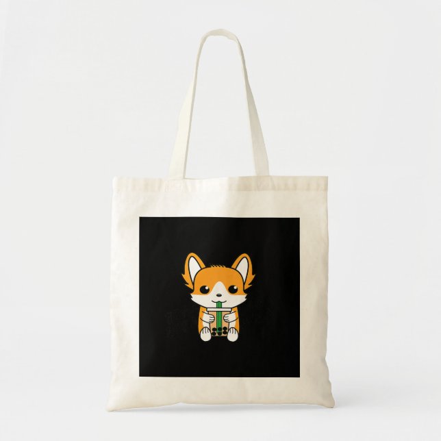 Bubble Tea Boba Corgi Premium Tygkasse (Framsidan)