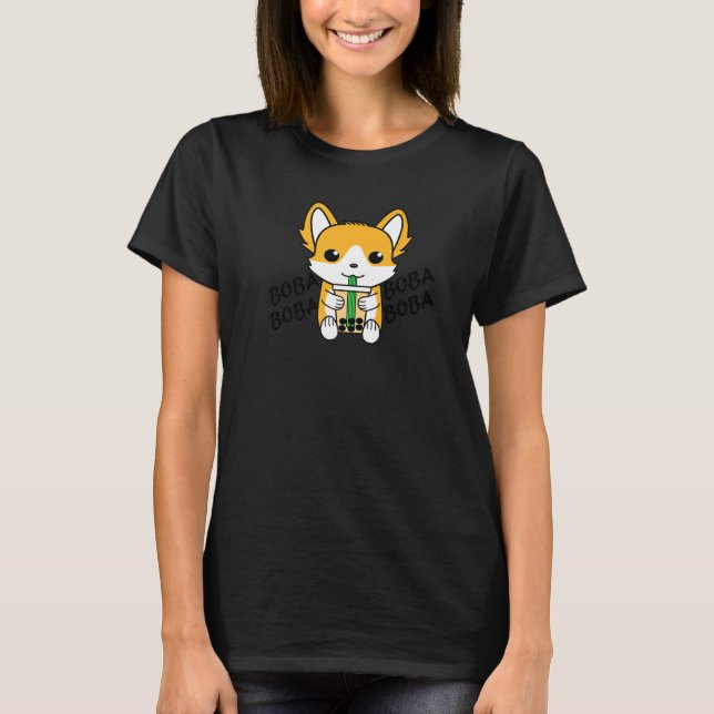 Bubble Tea Boba Corgi T Shirt (Framsida)