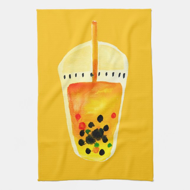 Bubble tea boba vattencolor art kökshandduk (Vertikal)