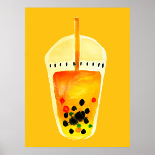 Bubble tea boba vattencolor art poster