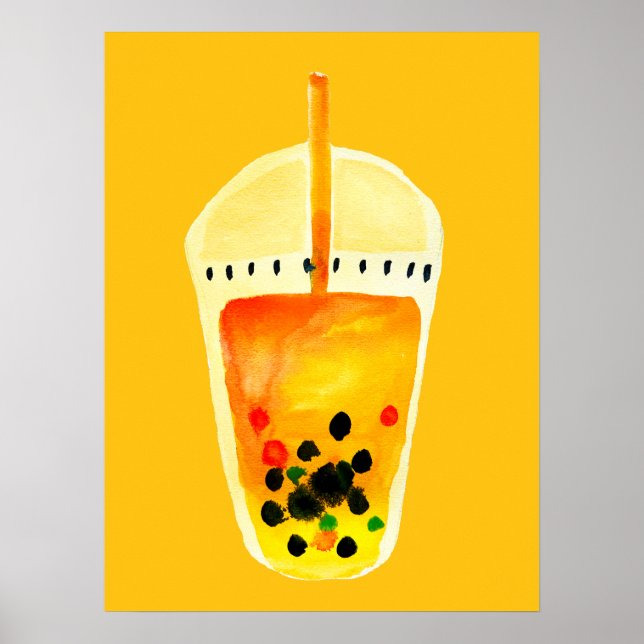 Bubble tea boba vattencolor art poster (Framsidan)