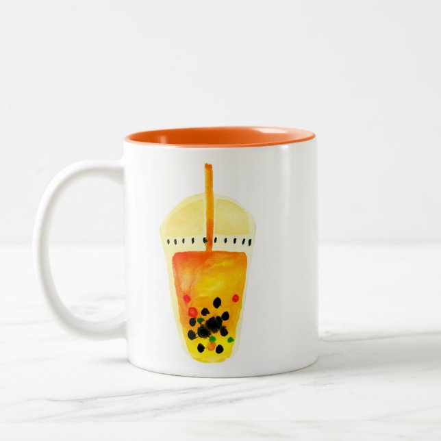 Bubble tea boba vattencolor art Två-Tonad mugg (Vänster)