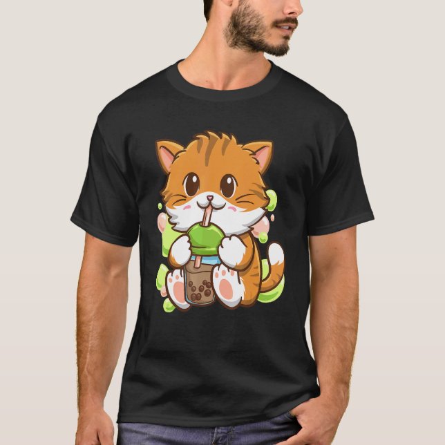 Bubble Tea Cat Boba Tea Drinker Tapioca Balls cat T Shirt (Framsida)