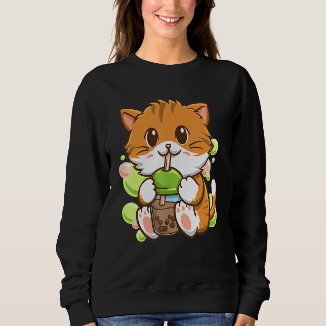 Bubble Tea Cat Boba Tea Drinker Tapioca Balls cat T Shirt (Framsida)