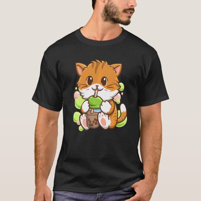 Bubble Tea Cat Boba Tea Drinker Tapioca Bollar cat T Shirt (Framsida)