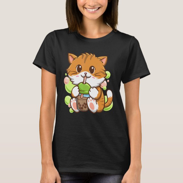 Bubble Tea Cat Boba Tea Drinker Tapioca Bollar cat T Shirt (Framsida)