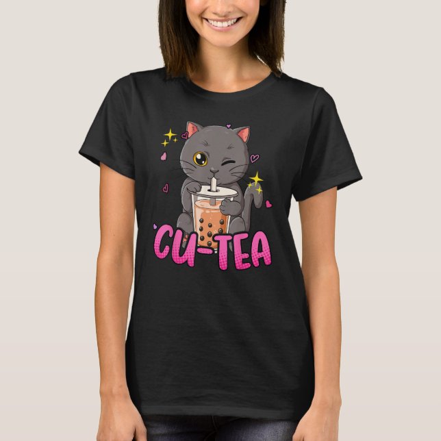 Bubble Tea Cat Cu Tea Boba T Shirt (Framsida)