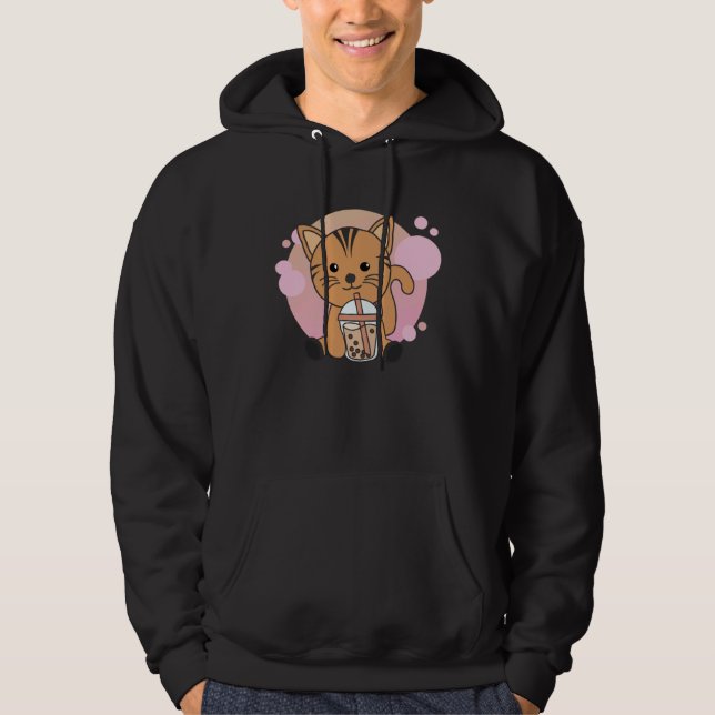 Bubble Tea Cats with Chocolate Tea Sweet Cat Hoodie (Framsida)
