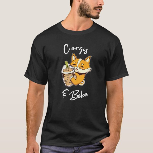 Bubble Tea Corgi Boba Corgi Cute Hundar Quote T Shirt (Framsida)