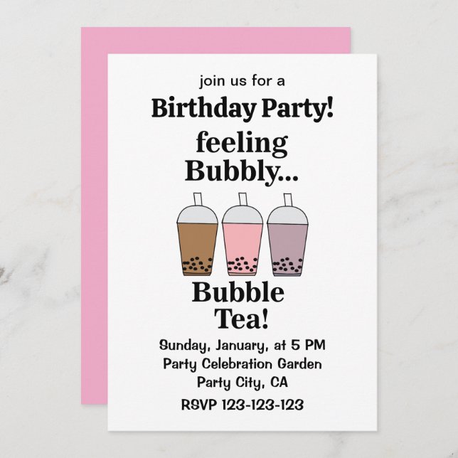 Bubble Tea Drink Funny Birthday Party Inbjudningar (Fram/baksida)
