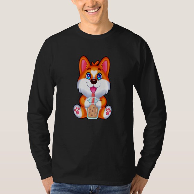 Bubble Tea Drinker Corgi Tapioca Pearl Mjölk Corgi T Shirt (Framsida)