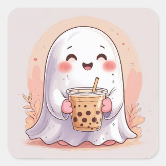 Bubble Tea Ghost Fyrkantigt Klistermärke