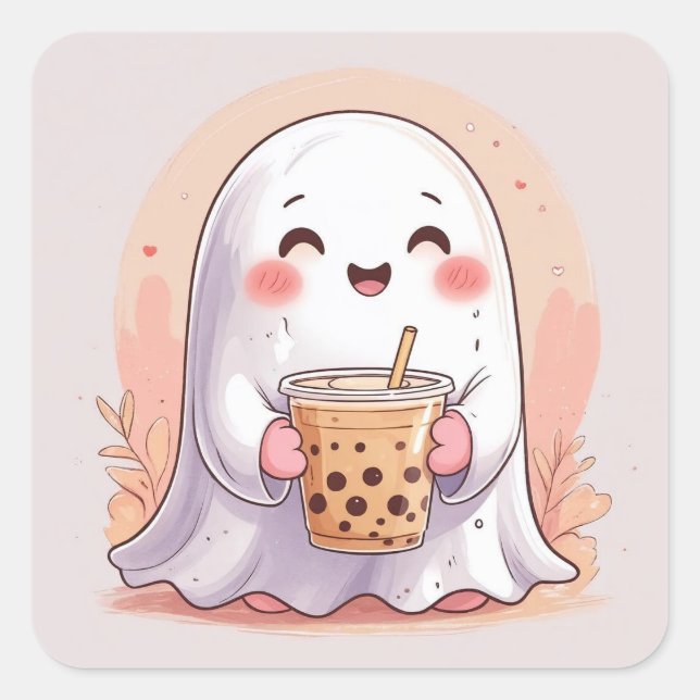 Bubble Tea Ghost Fyrkantigt Klistermärke (Framsida)