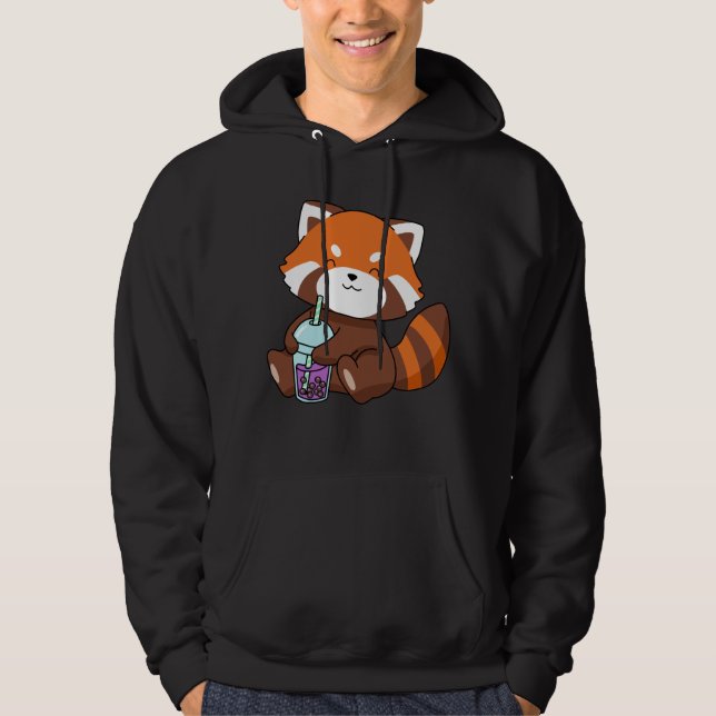 Bubble Tea Gift Girl Red Panda Boba Tea Bubble Tea Hoodie (Framsida)