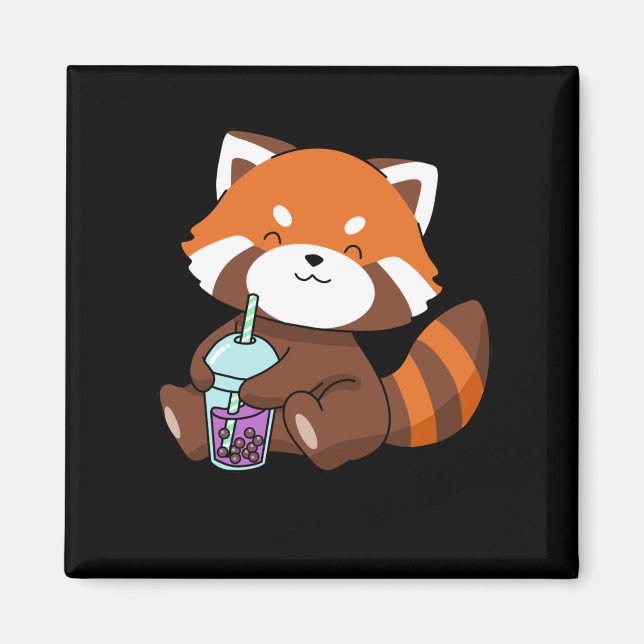 Bubble Tea Gift Girl Red Panda Boba Tea Bubble Tea Magnet (Framsidan)