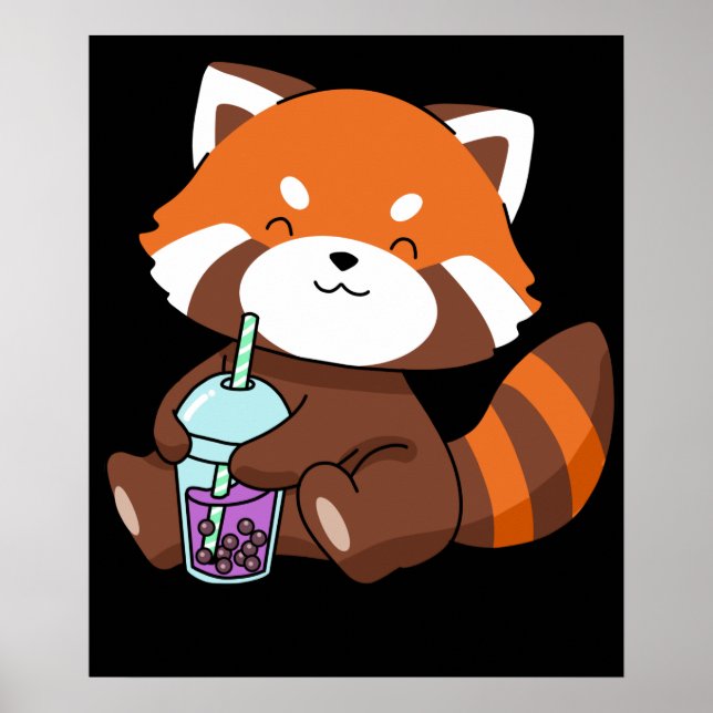 Bubble Tea Gift Girl Red Panda Boba Tea Bubble Tea Poster (Framsidan)