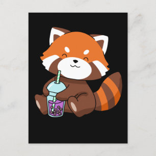 Bubble Tea Gift Girl Red Panda Boba Tea Bubble Tea Vykort