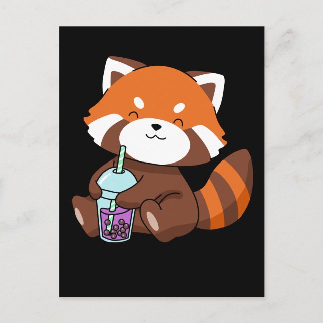 Bubble Tea Gift Girl Red Panda Boba Tea Bubble Tea Vykort (Framsida)